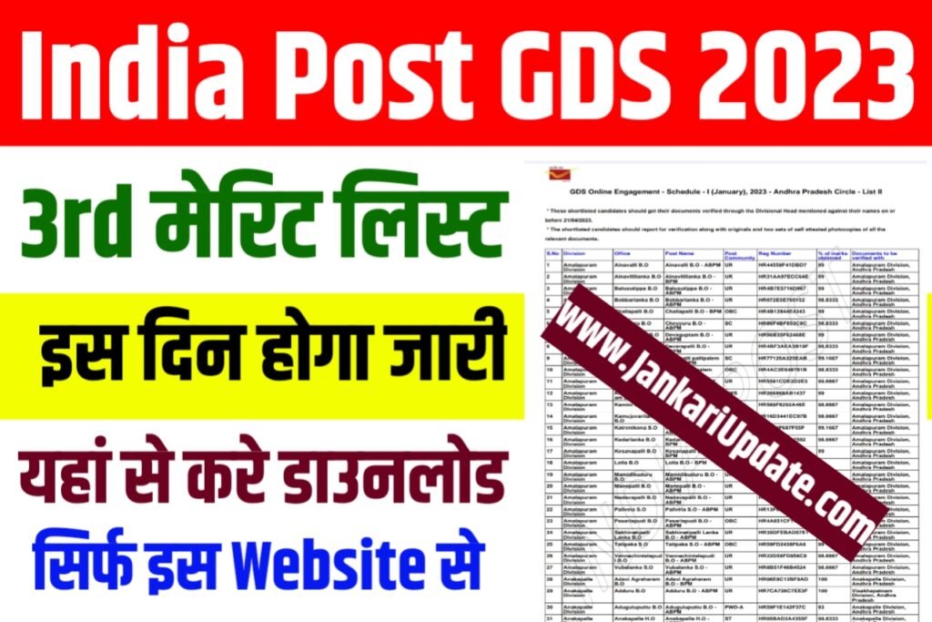 India Post GDS 3rd Merit List 2023। इंडिया पोस्ट GDS 3Rd मेरिट लिस्ट इस दिन होगा जारी यहां से करे डाउनलोड